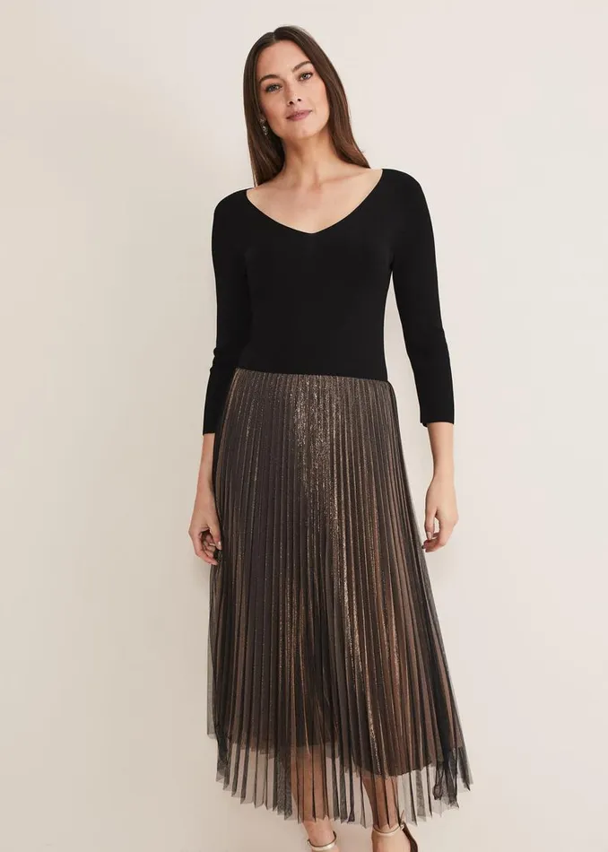 Phase Eight Dresses Rayen Pleated Mesh Skirt Dress Rose Gold 8211 Women