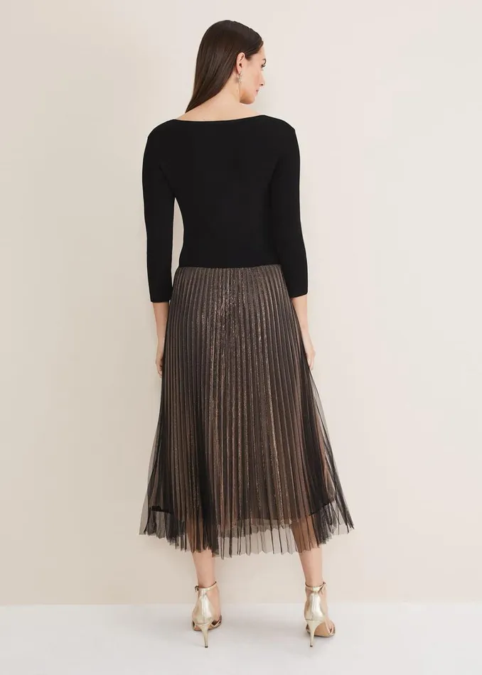 Phase Eight Dresses Rayen Pleated Mesh Skirt Dress Rose Gold 8211 Women