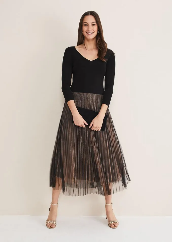 Phase Eight Dresses Rayen Pleated Mesh Skirt Dress Rose Gold 8211 Women