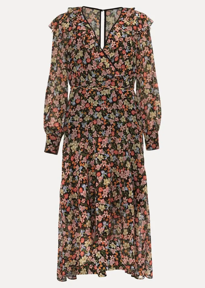 Phase Eight Dresses Sadie Floral Chiffon VNeck Midi Dress Blackmulti 8211 Women