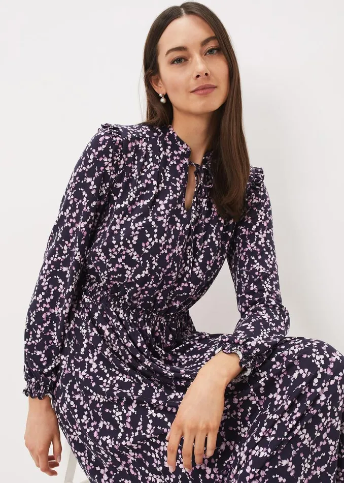 Phase Eight Dresses Shay Floral Midi Dress Purplepink 8211 Women