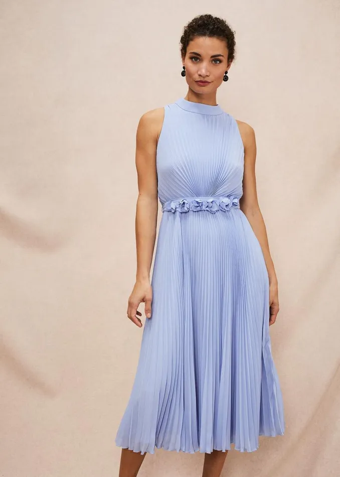 Phase Eight Dresses Simara Pleated Midi Dress Cornflower 8211 Women