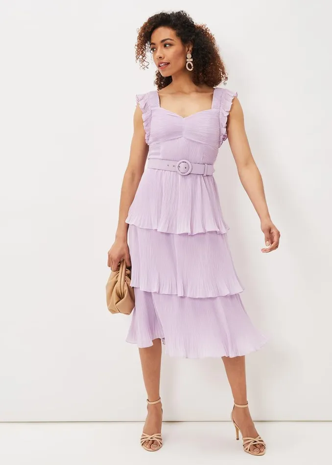 Phase Eight Dresses Skyler Pleated Tiered Midi Dress Lilac 8211 Women