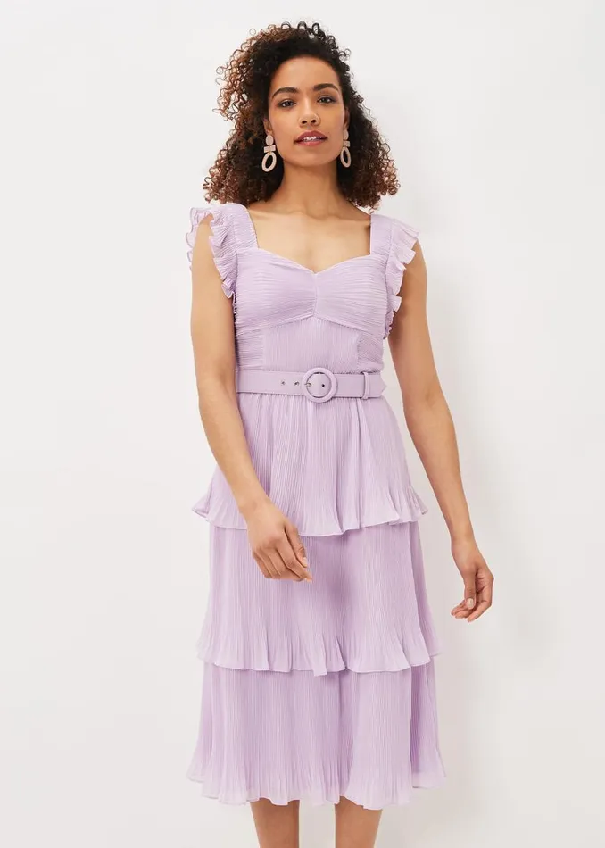 Phase Eight Dresses Skyler Pleated Tiered Midi Dress Lilac 8211 Women
