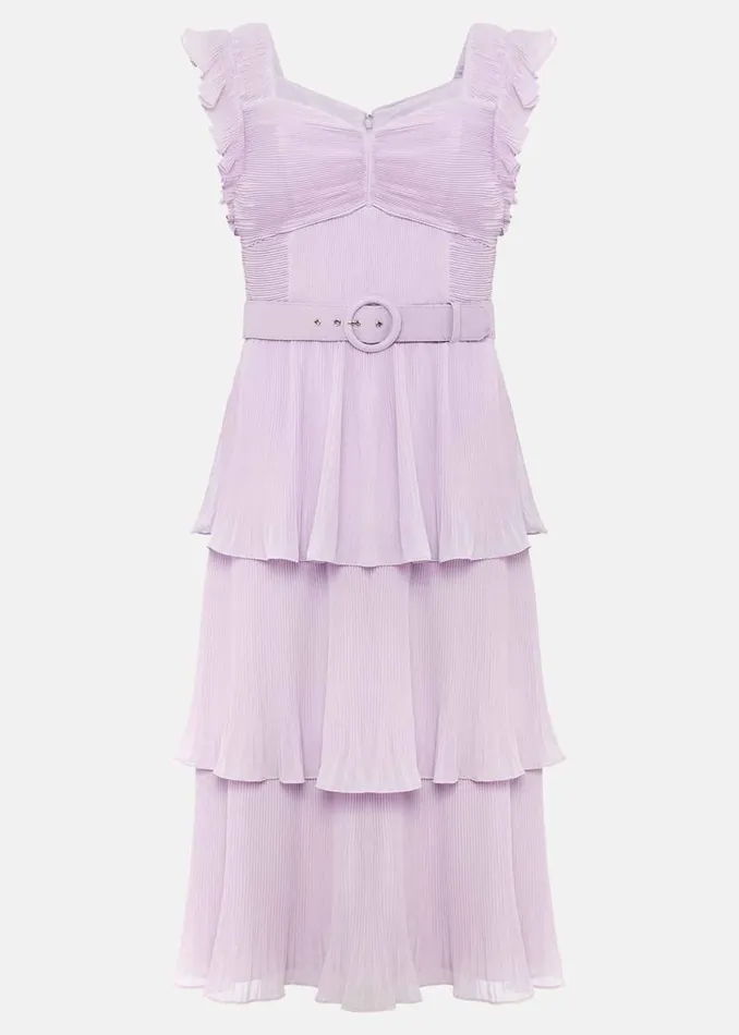 Phase Eight Dresses Skyler Pleated Tiered Midi Dress Lilac 8211 Women