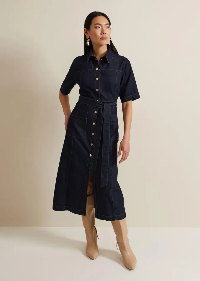 Phase Eight Dresses Sonny Denim Midi Dress Navy 8211 Women
