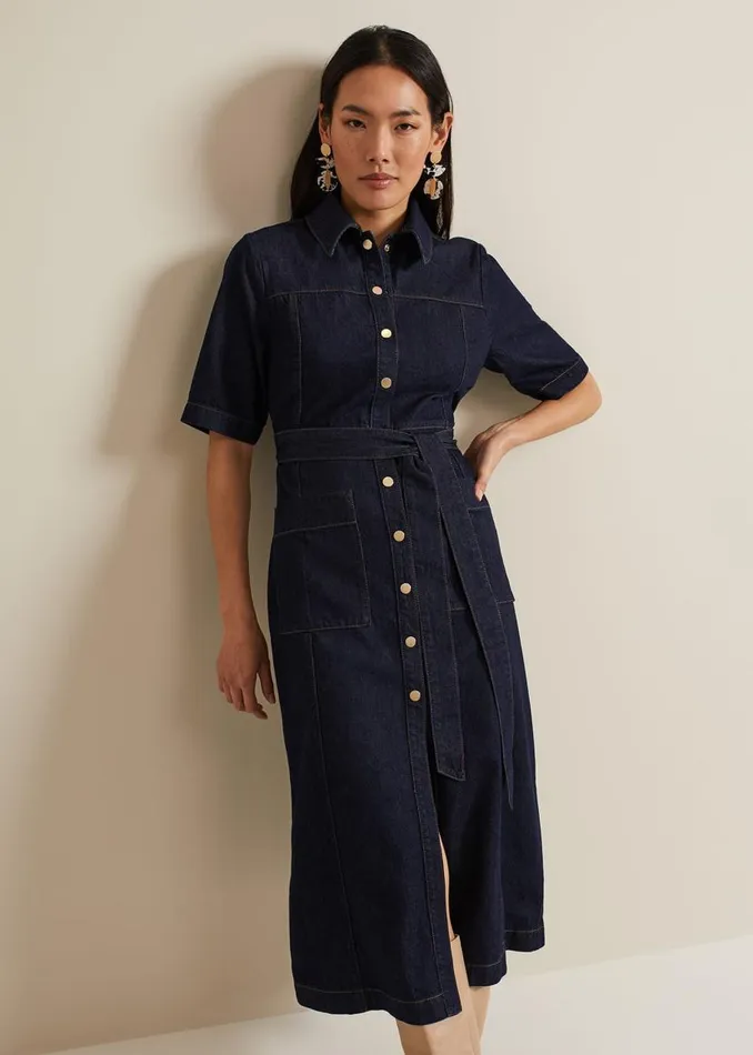Phase Eight Dresses Sonny Denim Midi Dress Navy 8211 Women
