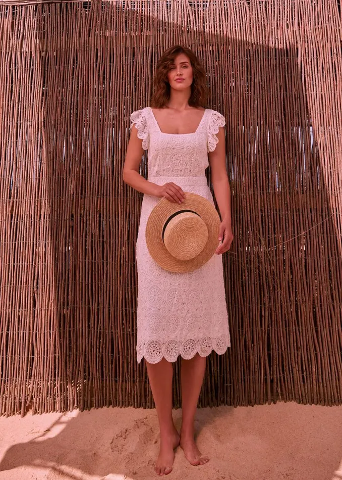 Phase Eight Dresses Tamari Crochet Knit Dress Ivory 8211 Women