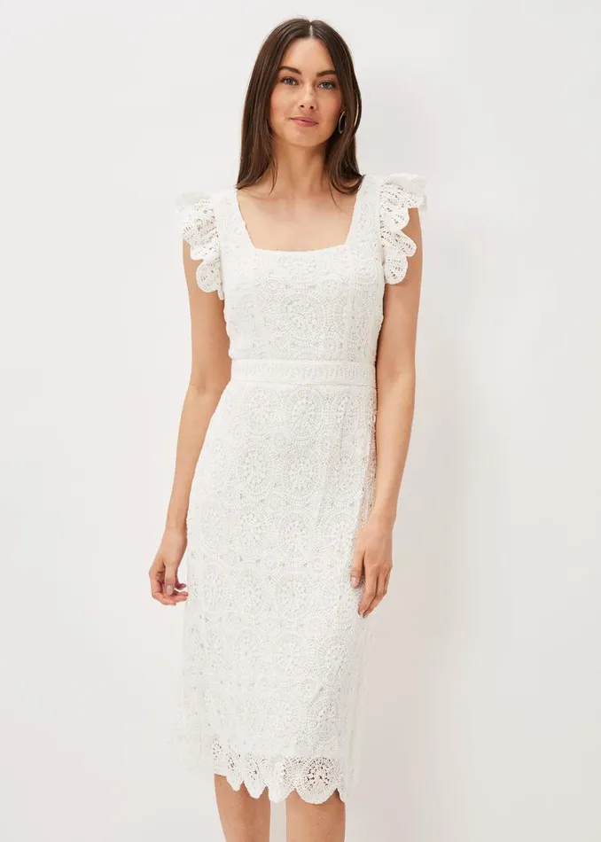 Phase Eight Dresses Tamari Crochet Knit Dress Ivory 8211 Women