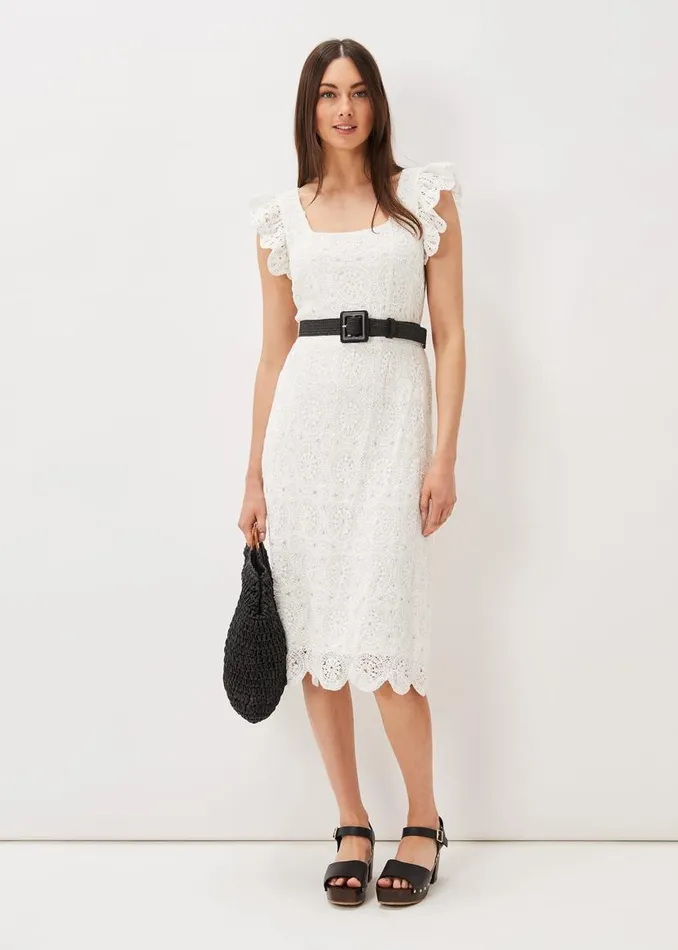 Phase Eight Dresses Tamari Crochet Knit Dress Ivory 8211 Women