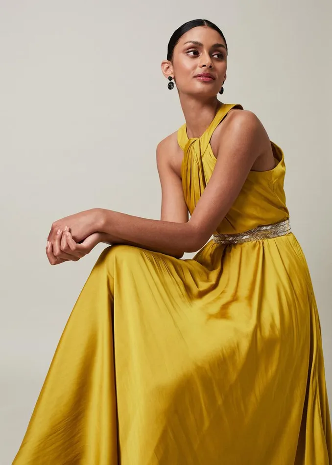 Phase Eight Dresses Vanessa Beaded Belt Maxi Dress Chartreuse 8211 Women