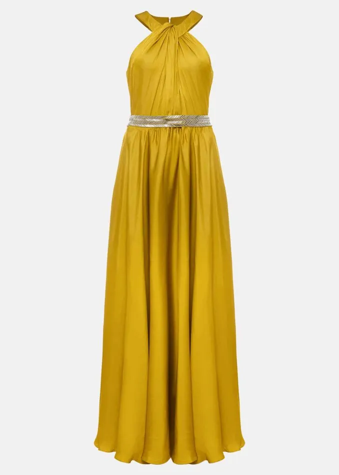 Phase Eight Dresses Vanessa Beaded Belt Maxi Dress Chartreuse 8211 Women