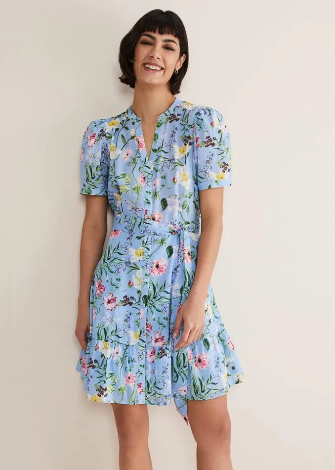 Phase Eight Dresses Velma Cotton Floral Mini Dress Blue 8211 Women