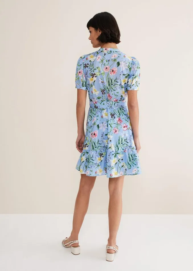 Phase Eight Dresses Velma Cotton Floral Mini Dress Blue 8211 Women