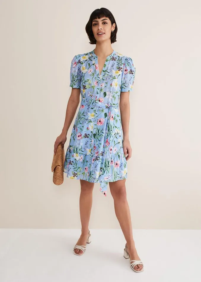 Phase Eight Dresses Velma Cotton Floral Mini Dress Blue 8211 Women