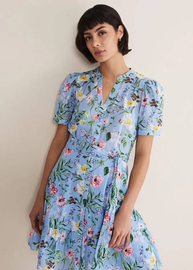 Phase Eight Dresses Velma Cotton Floral Mini Dress Blue 8211 Women