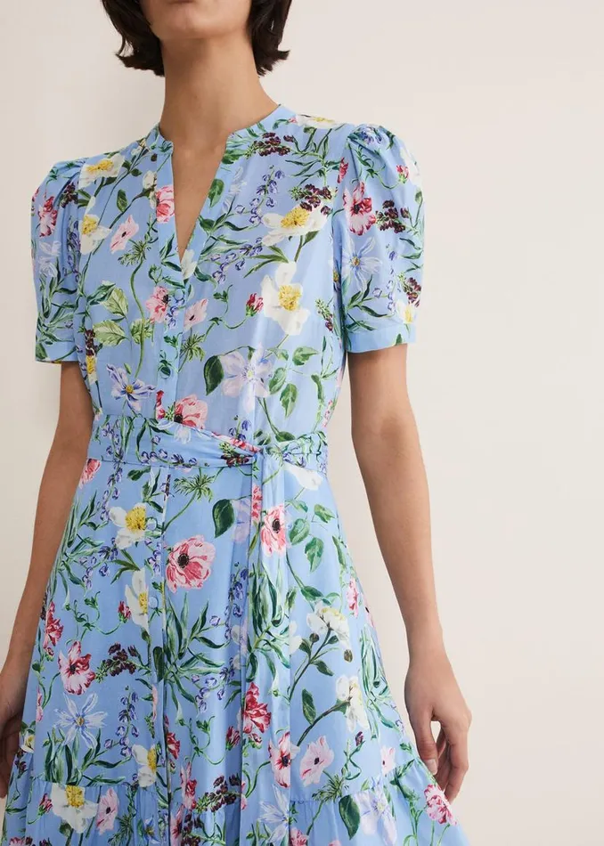 Phase Eight Dresses Velma Cotton Floral Mini Dress Blue 8211 Women