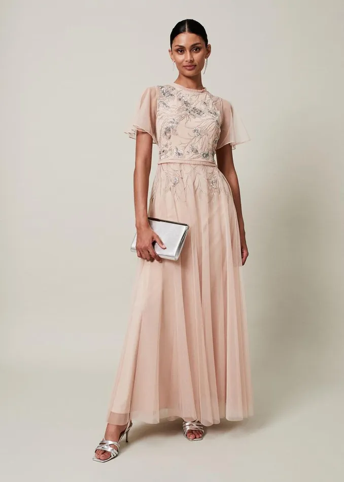 Phase Eight Dresses Zena Beaded Tulle Maxi Dress Pale Pinksilver 8211 Women