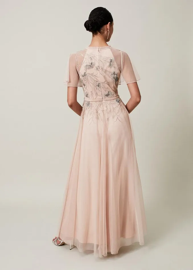 Phase Eight Dresses Zena Beaded Tulle Maxi Dress Pale Pinksilver 8211 Women
