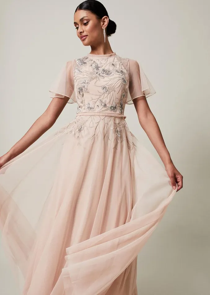 Phase Eight Dresses Zena Beaded Tulle Maxi Dress Pale Pinksilver 8211 Women
