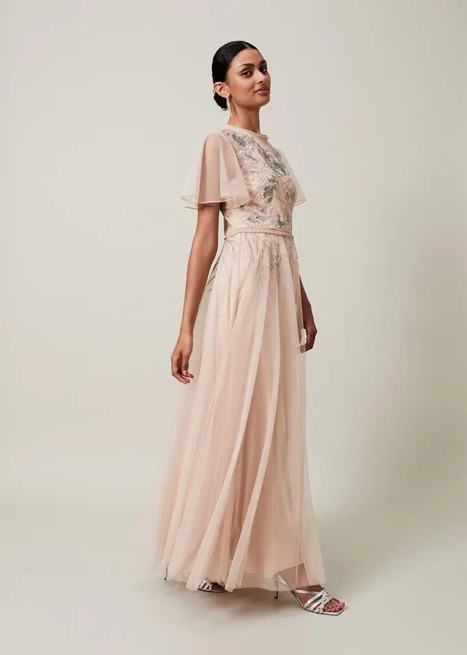 Phase Eight Dresses Zena Beaded Tulle Maxi Dress Pale Pinksilver 8211 Women