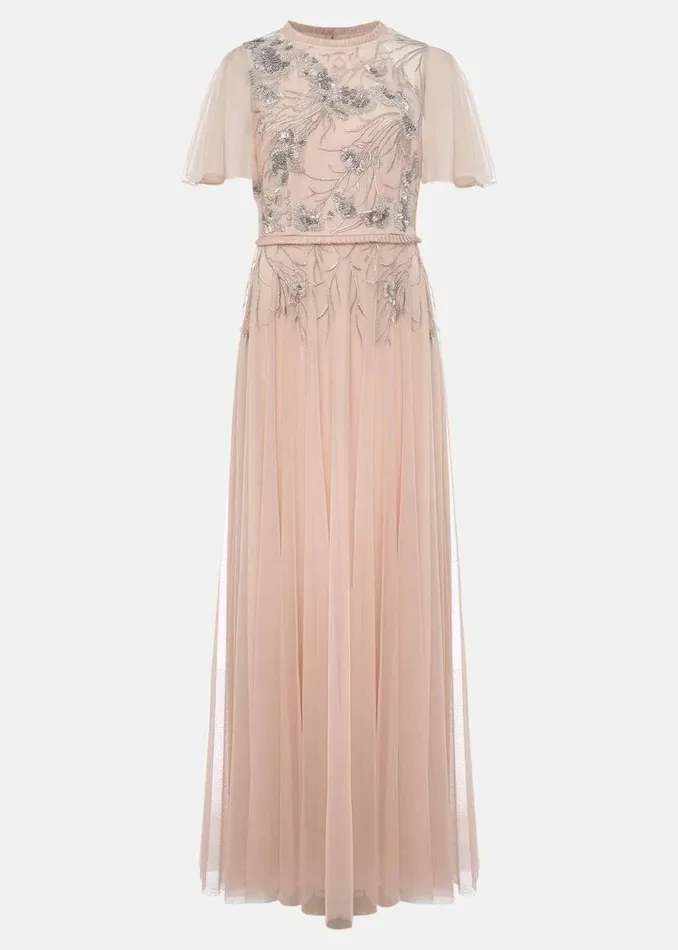 Phase Eight Dresses Zena Beaded Tulle Maxi Dress Pale Pinksilver 8211 Women