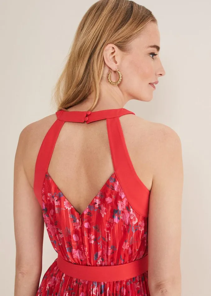 Phase Eight Dresses Zoya Pleat Midi Floral Dress Redpink 8211 Women
