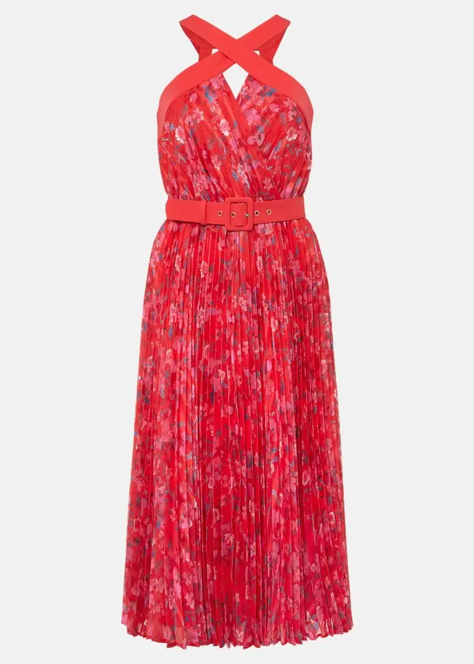 Phase Eight Dresses Zoya Pleat Midi Floral Dress Redpink 8211 Women