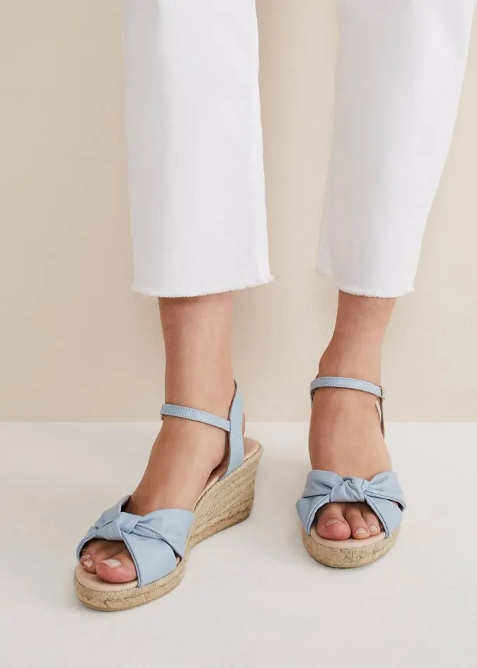 Phase Eight Heels Leather Knot Front Espadrilles Cornflower 8211 Women