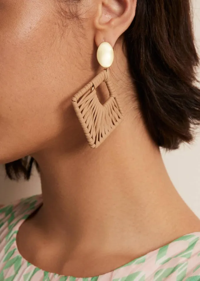 Phase Eight Jewellery Woven Square Drop Earrings Putty 8211 Women