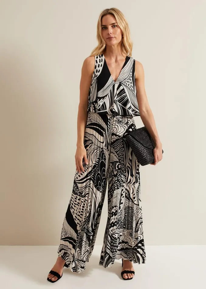 Phase Eight Jumpsuits Saskia Abstract Pleated Jumpsuit Black Multi 8211 Women Phase Eight Jumpsuits Saskia Abstract Pleated Jumpsuit Black Multi 8211 Women