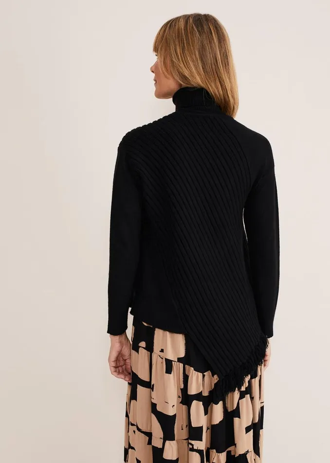 Phase Eight Knitwear Darcy Cosy Asymmetric Fringe Knit Black 8211 Women