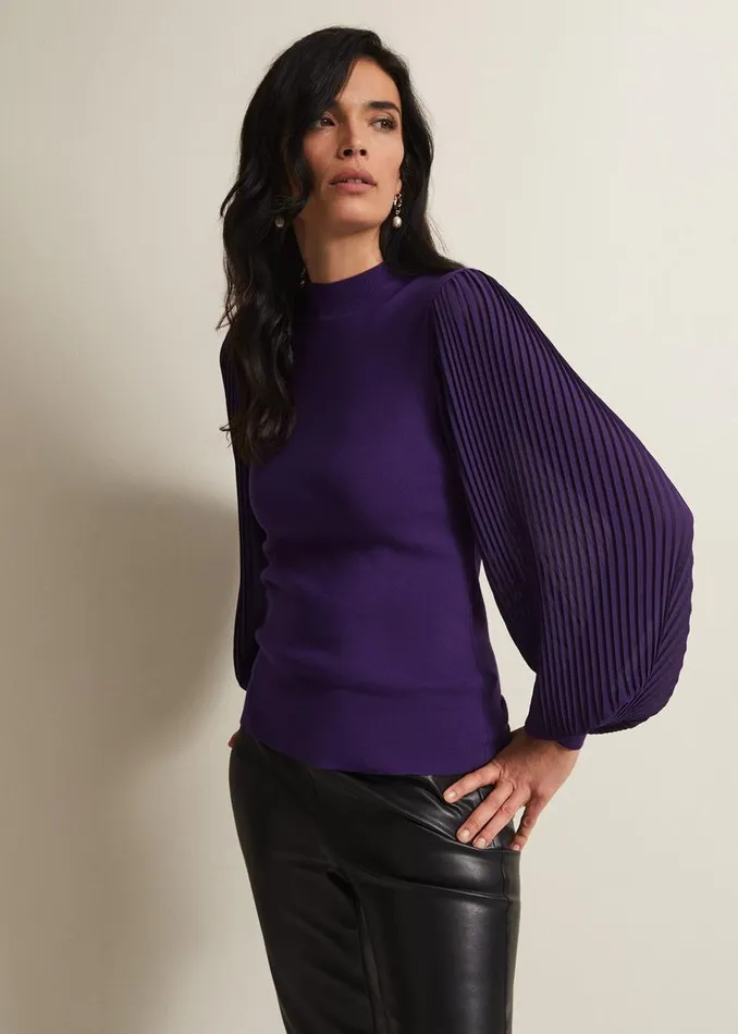 Phase Eight Knitwear Emryl Purple Pleated Sleeve Jumper Purple 8211 Women