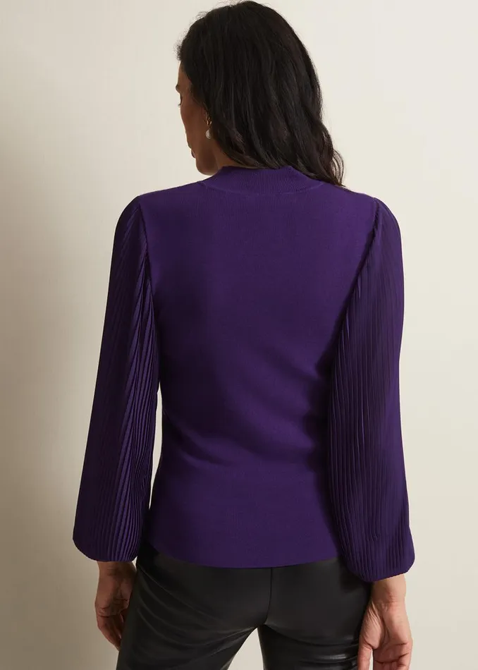 Phase Eight Knitwear Emryl Purple Pleated Sleeve Jumper Purple 8211 Women