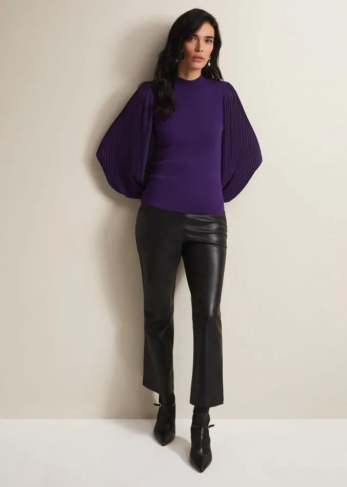 Phase Eight Knitwear Emryl Purple Pleated Sleeve Jumper Purple 8211 Women