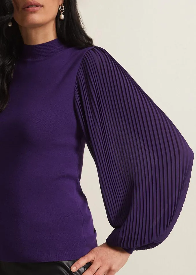 Phase Eight Knitwear Emryl Purple Pleated Sleeve Jumper Purple 8211 Women