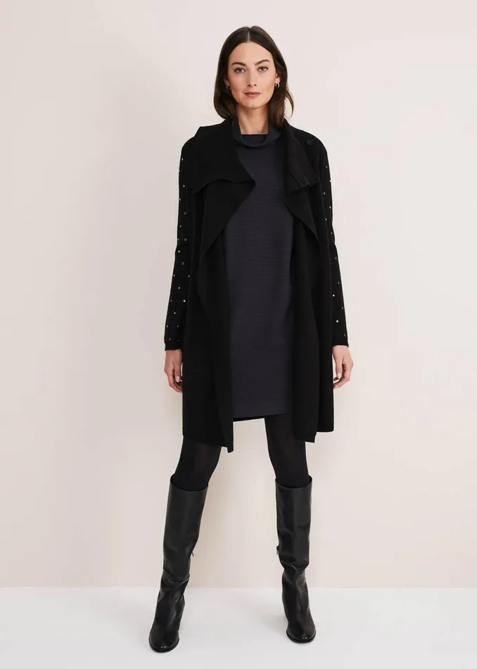Phase Eight Knitwear Paloma Stud Sleeve Knit Coat Black 8211 Women