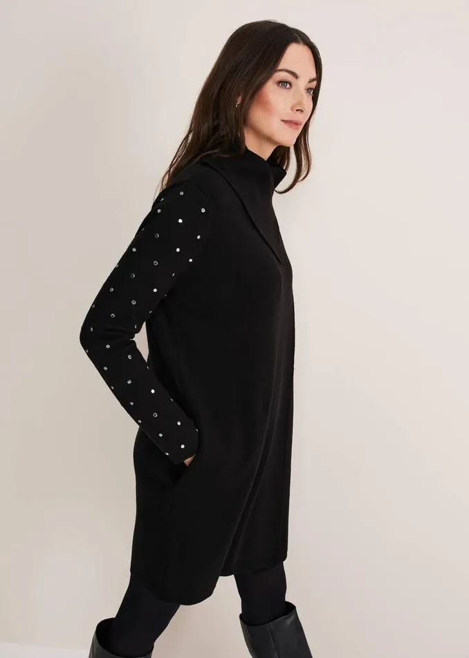 Phase Eight Knitwear Paloma Stud Sleeve Knit Coat Black 8211 Women