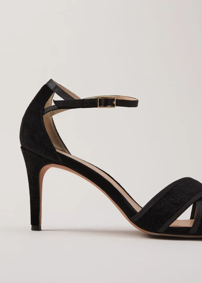 Phase Eight Occasion Shoes Black Velvet Open Toe Heels Black 8211 Women