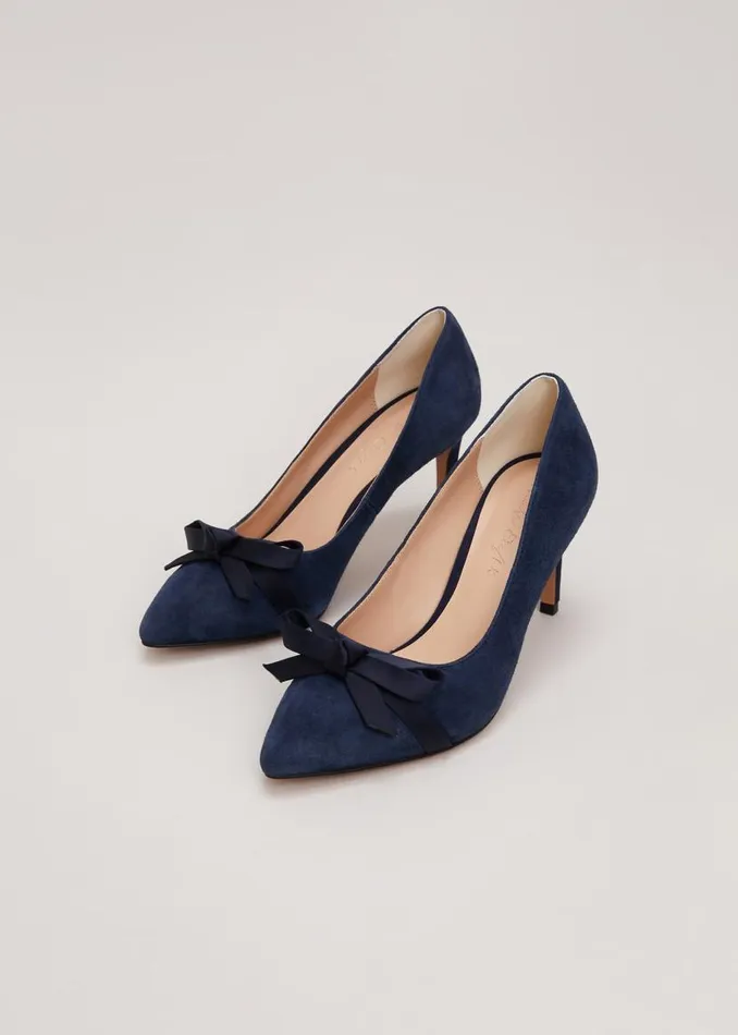 Phase Eight Occasion Shoes Suede Bow Front Court Shoe Navy 8211 Women