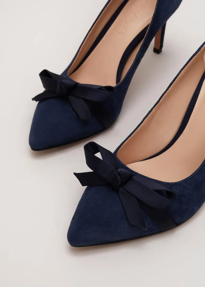 Phase Eight Occasion Shoes Suede Bow Front Court Shoe Navy 8211 Women