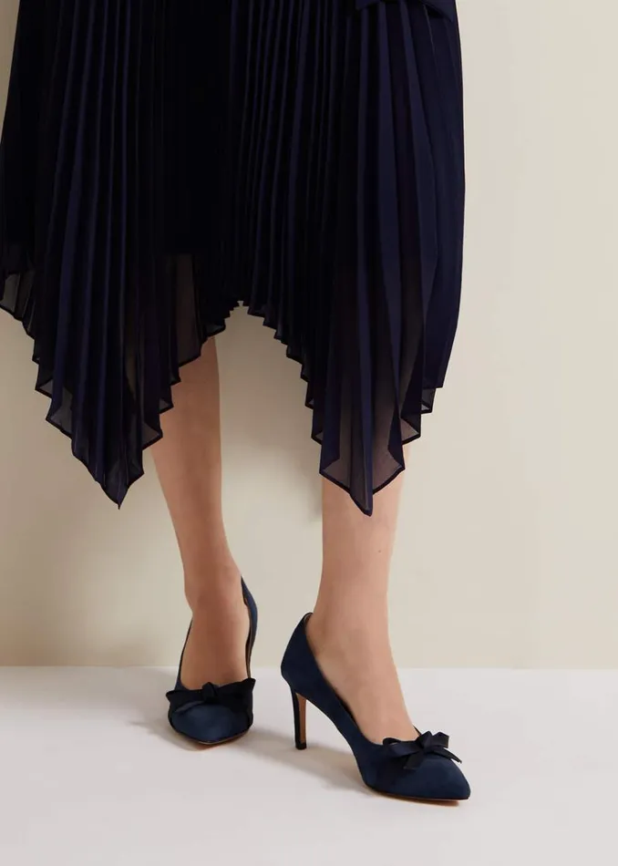 Phase Eight Occasion Shoes Suede Bow Front Court Shoe Navy 8211 Women