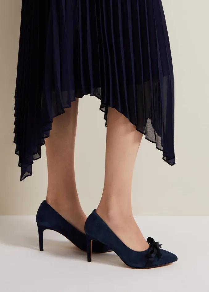 Phase Eight Occasion Shoes Suede Bow Front Court Shoe Navy 8211 Women