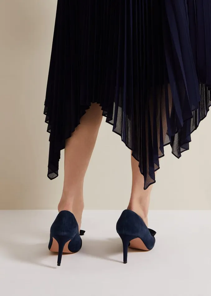 Phase Eight Occasion Shoes Suede Bow Front Court Shoe Navy 8211 Women