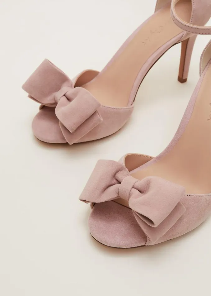 Phase Eight Occasion Shoes Suede Bow Front Heels Antique Rose 8211 Women