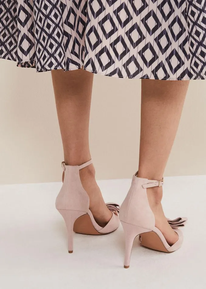 Phase Eight Occasion Shoes Suede Bow Front Heels Antique Rose 8211 Women
