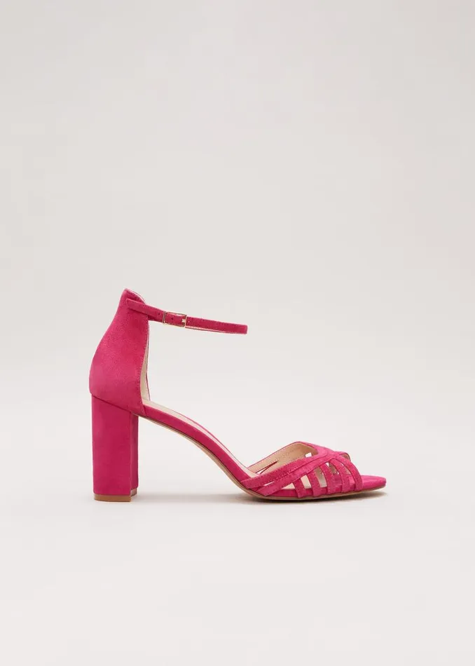 Phase Eight Occasion Shoes Suede Lattice Block Heel Pink 8211 Women