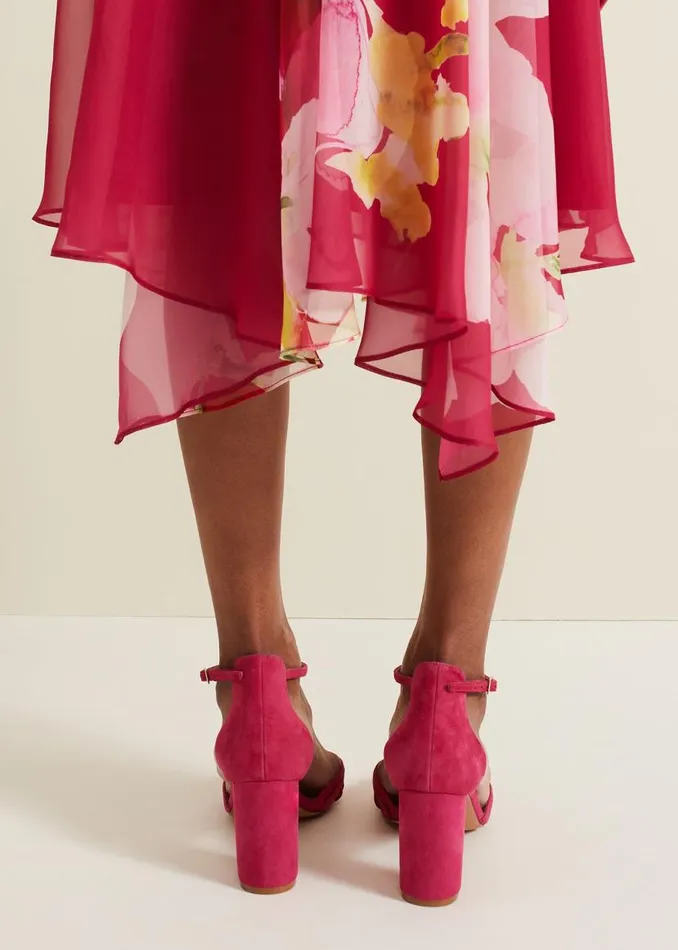 Phase Eight Occasion Shoes Suede Lattice Block Heel Pink 8211 Women