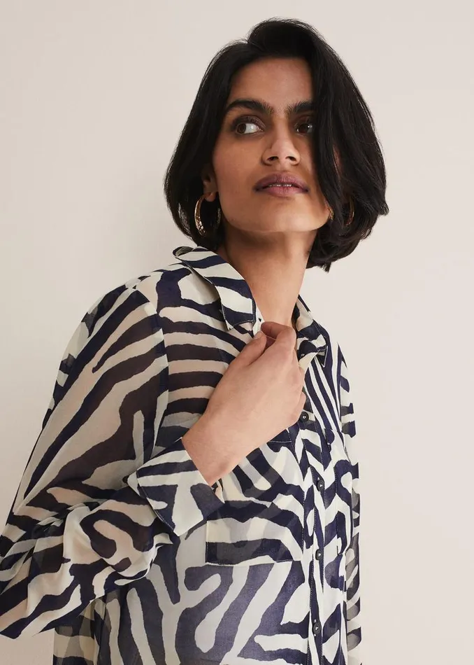 Phase Eight Shirts and Blouses Isabella Zebra Print Blouse Blue 8211 Women