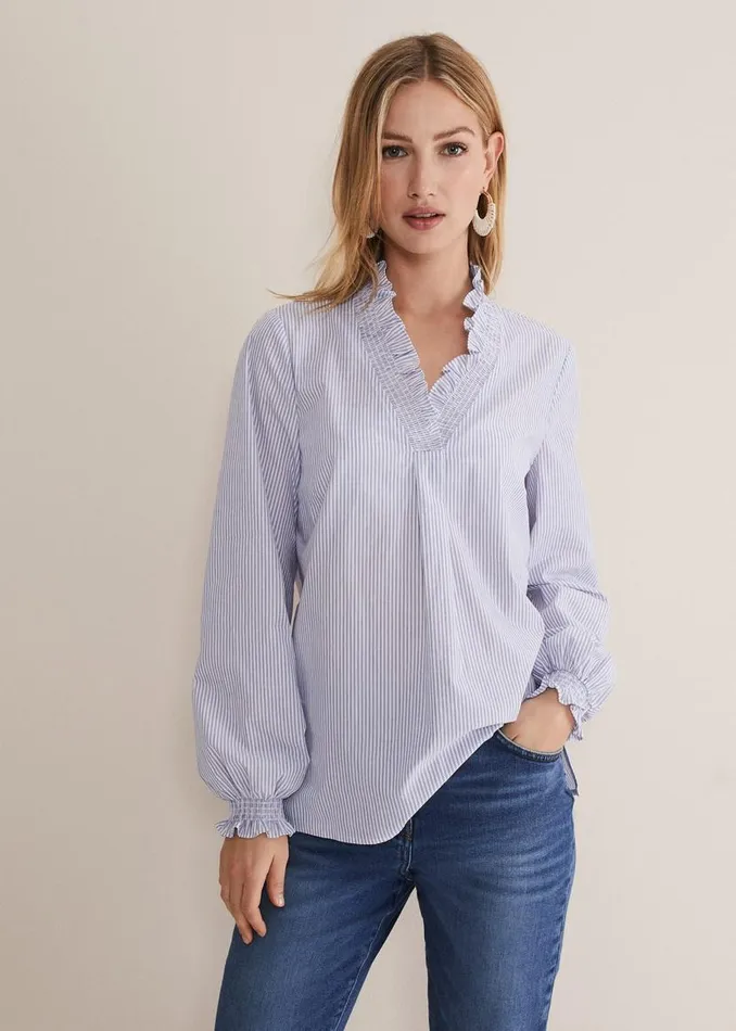Phase Eight Shirts and Blouses Izara Cotton Striped Ruffle Top Bluewhite 8211 Women Phase Eight Shirts and Blouses Izara Cotton Striped Ruffle Top Bluewhite 8211 Women